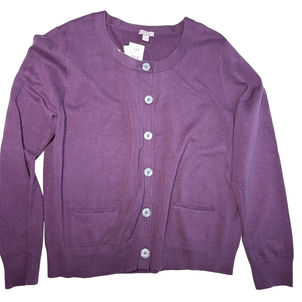 J. Jill XL Cardigan Purple Beautyberry Cotton Blend Button Front Pocket Sweater